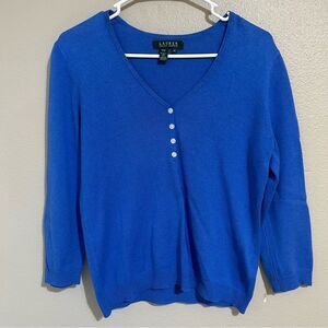 Ralph Lauren silk & cashmere blend blue v neck pullover knit sweater size medium